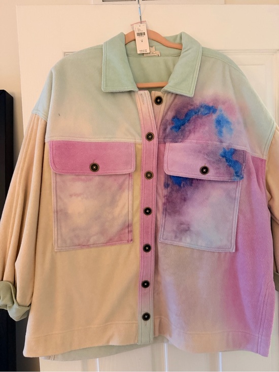 Anthropologie Jackets & Blazers - Anthropologie Pastel Tie-Dye Utility Shacket Jacket - Mint, Pink, Purple, Blue